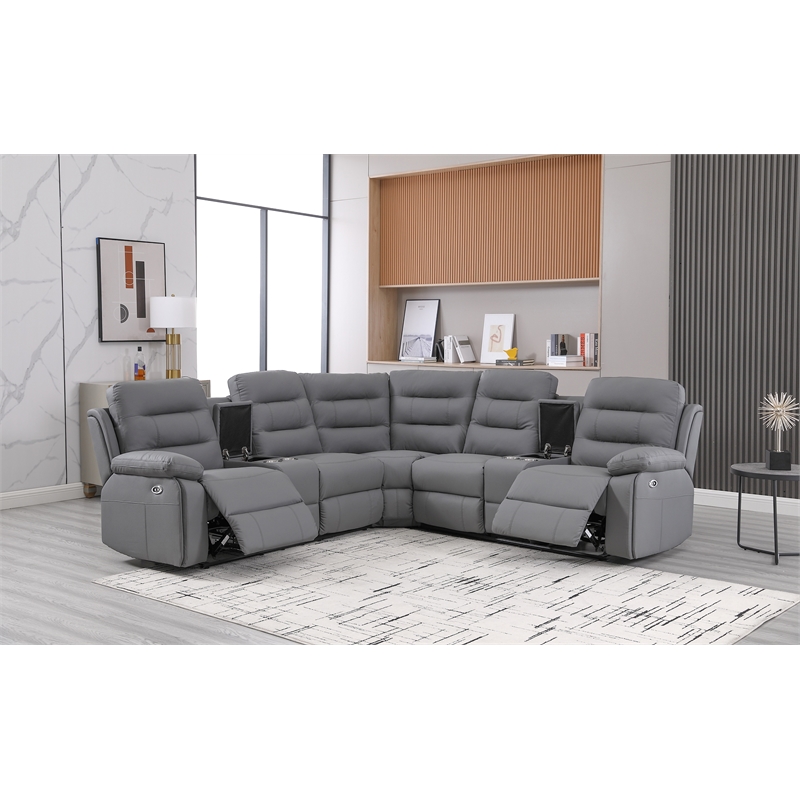 Modern Reclining Sectional Sofa with Cup Holders and Storage