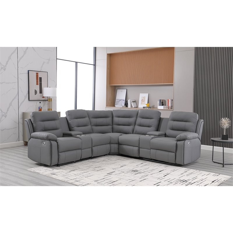 Modern Reclining Sectional Sofa with Cup Holders and Storage