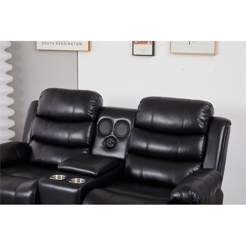 Faux Leather Manual Reclining Loveseat with LED and Console With SubWoofer