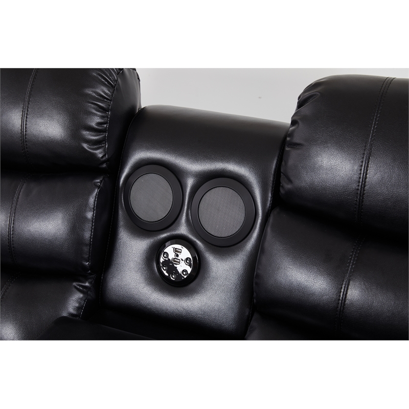 Faux Leather Manual Reclining Loveseat with LED and Console With SubWoofer