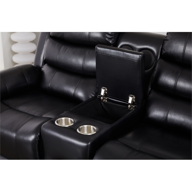 Faux Leather Manual Reclining Loveseat with LED and Console With SubWoofer