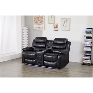Faux Leather Manual Reclining Loveseat with LED and Console With SubWoofer