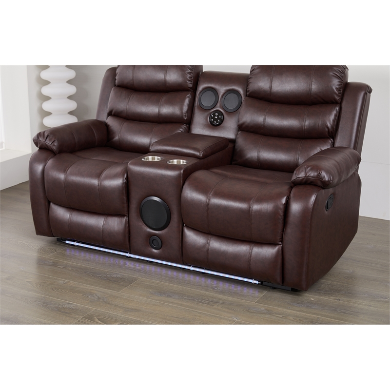 Faux Leather Manual Reclining Loveseat with LED and Console With SubWoofer
