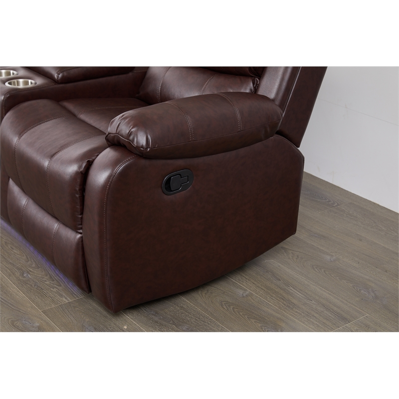 Faux Leather Manual Reclining Loveseat with LED and Console With SubWoofer