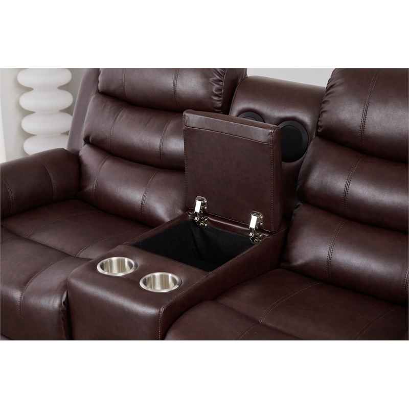 Faux Leather Manual Reclining Loveseat with LED and Console With SubWoofer