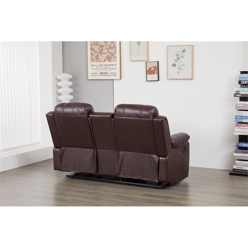 Faux Leather Manual Reclining Loveseat with LED and Console With SubWoofer
