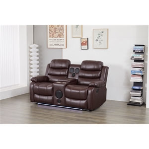 Faux Leather Manual Reclining Loveseat with LED and Console With SubWoofer