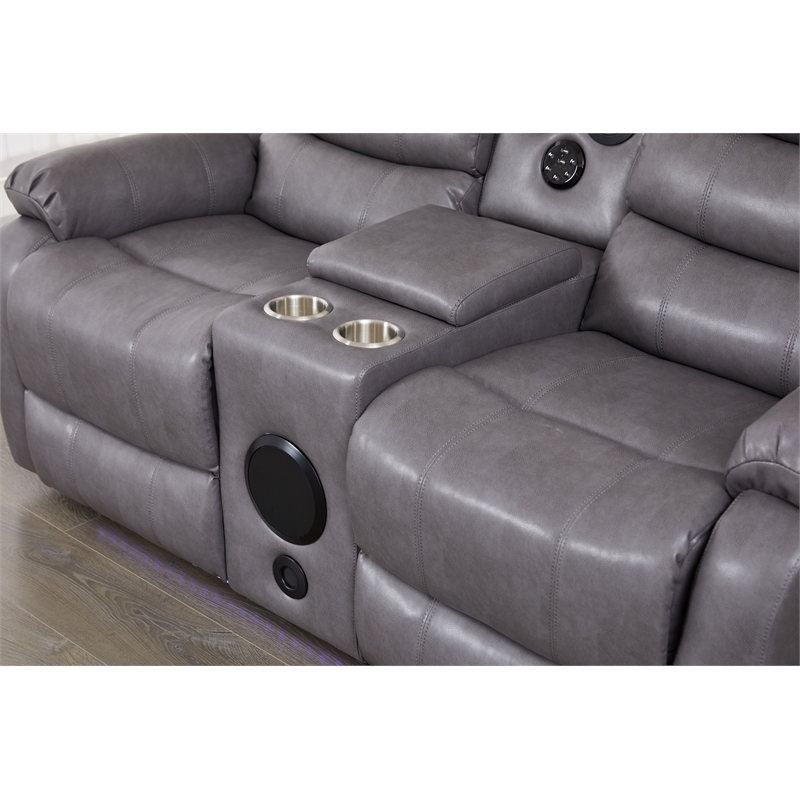 Faux Leather Manual Reclining Loveseat with LED and Console With SubWoofer