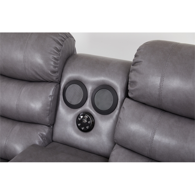Faux Leather Manual Reclining Loveseat with LED and Console With SubWoofer