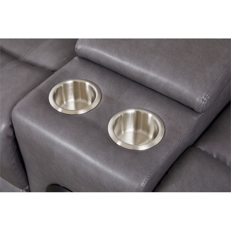 Faux Leather Manual Reclining Loveseat with LED and Console With SubWoofer