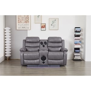 Faux Leather Manual Reclining Loveseat with LED and Console With SubWoofer