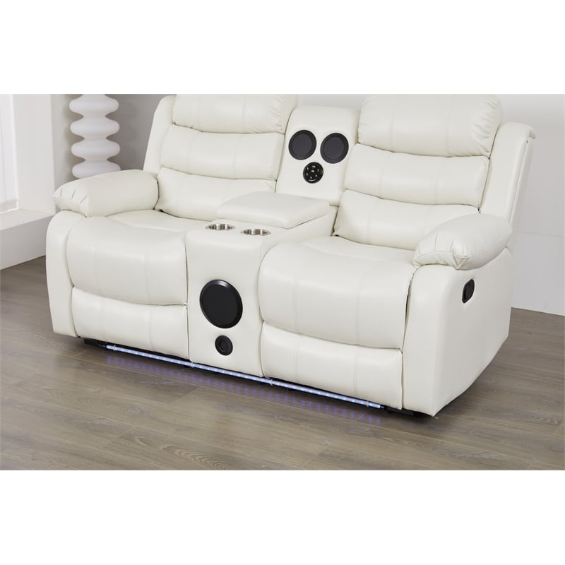 Faux Leather Manual Reclining Loveseat with LED and Console With SubWoofer
