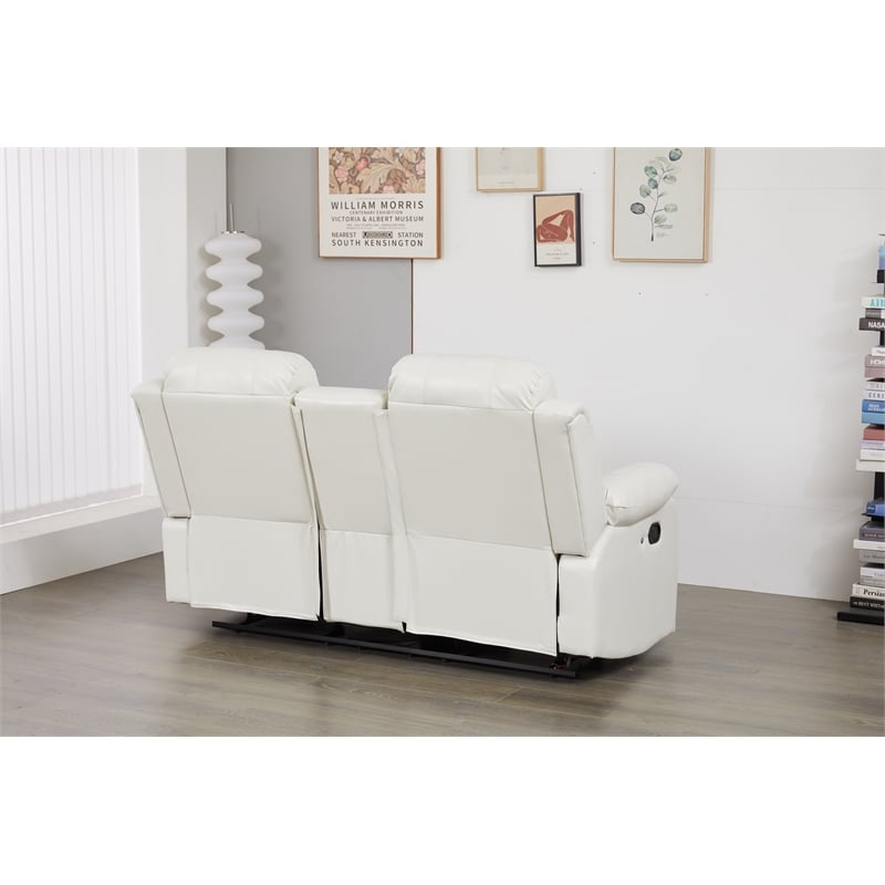 Faux Leather Manual Reclining Loveseat with LED and Console With SubWoofer