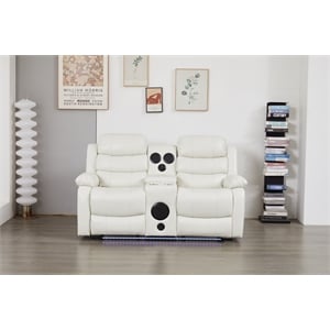 Faux Leather Manual Reclining Loveseat with LED and Console With SubWoofer