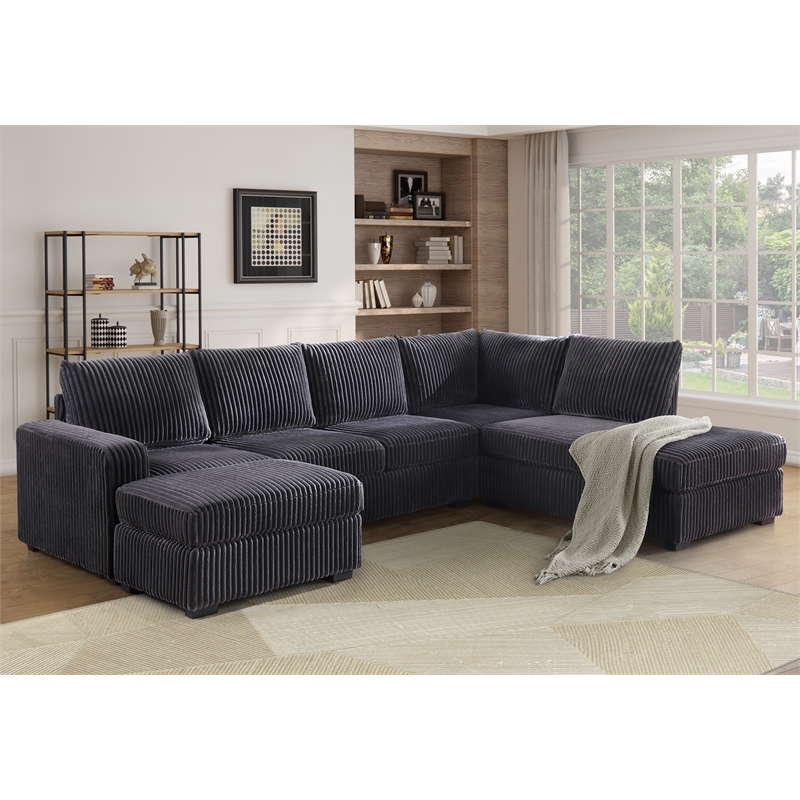 Oversized Corduroy  L Shaped Sectional Sofa Couch  For Living Room