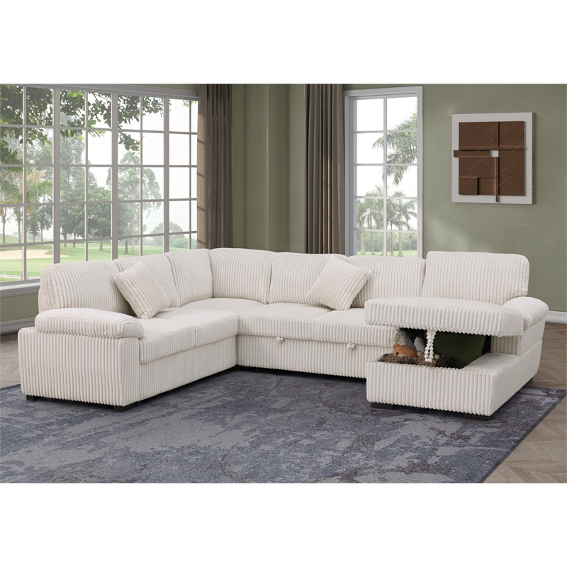 4 Piece Oversized Corduroy Sleeper Sectional Sofa With Storage Chaise