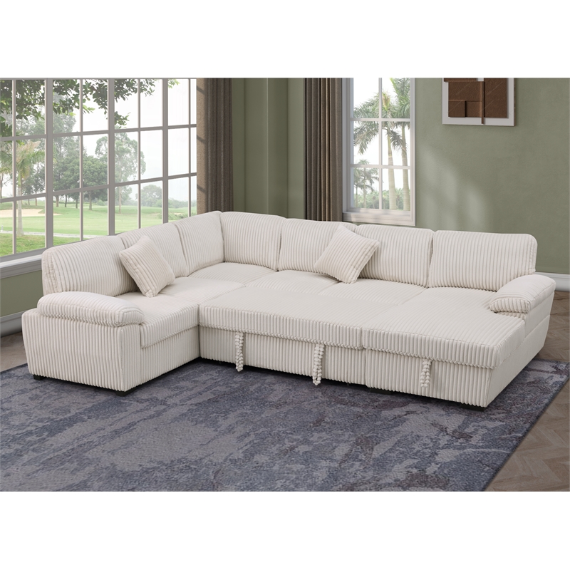 4 Piece Oversized Corduroy Sleeper Sectional Sofa With Storage Chaise