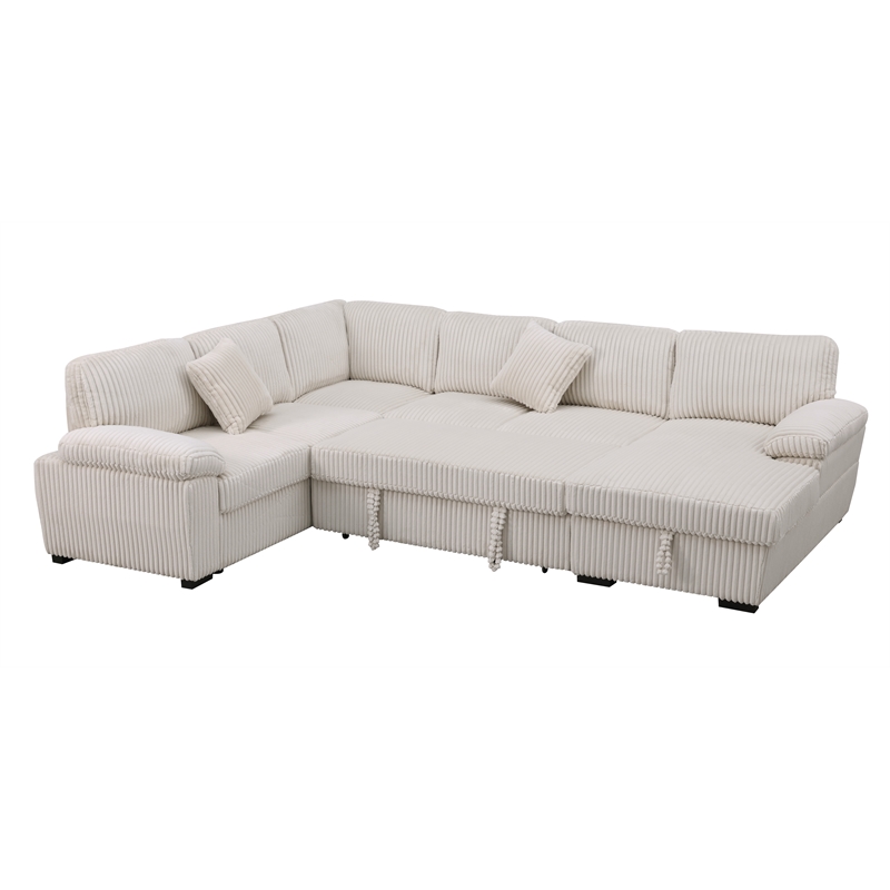 4 Piece Oversized Corduroy Sleeper Sectional Sofa With Storage Chaise
