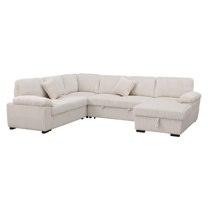 4 Piece Oversized Corduroy Sleeper Sectional Sofa With Storage Chaise