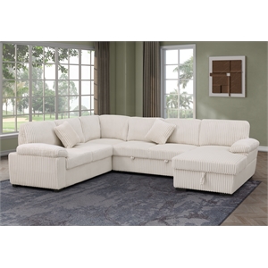 4 Piece Oversized Corduroy Sleeper Sectional Sofa With Storage Chaise
