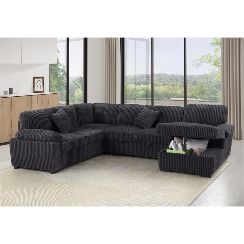4 Piece Oversized Corduroy Sleeper Sectional Sofa With Storage Chaise