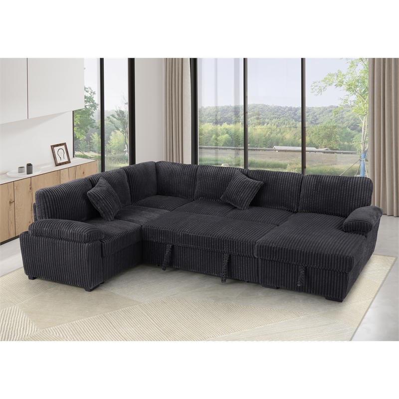 4 Piece Oversized Corduroy Sleeper Sectional Sofa With Storage Chaise