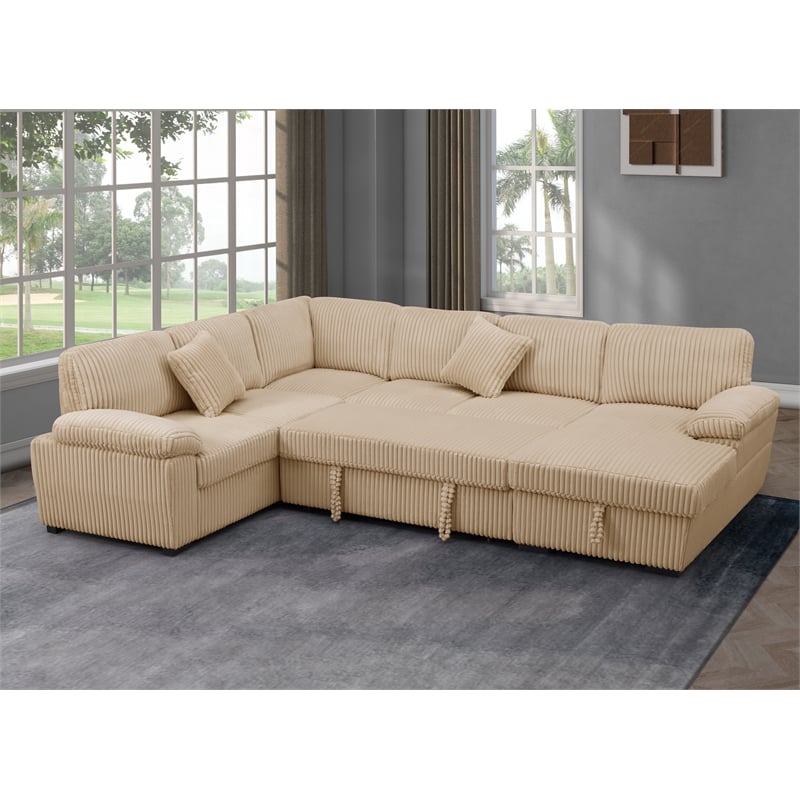 4 Piece Oversized Corduroy Sleeper Sectional Sofa With Storage Chaise