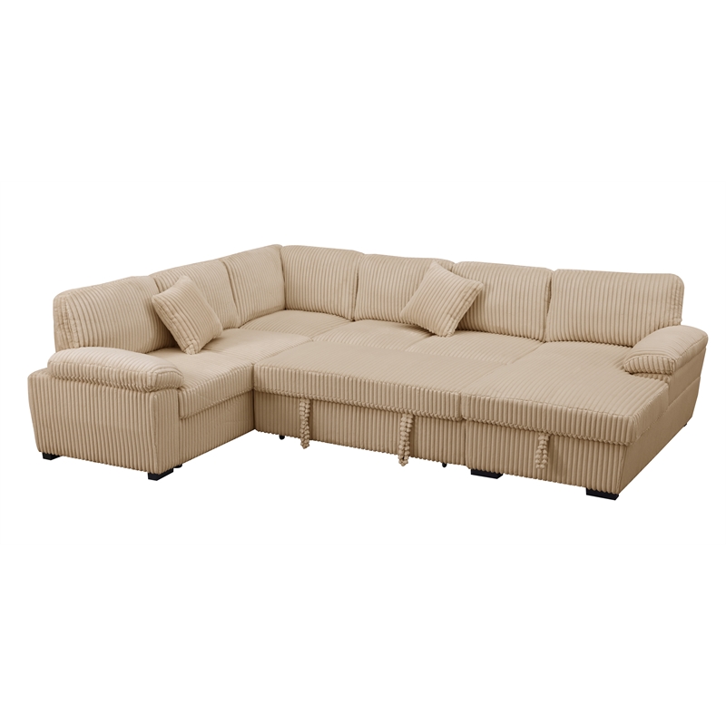 4 Piece Oversized Corduroy Sleeper Sectional Sofa With Storage Chaise