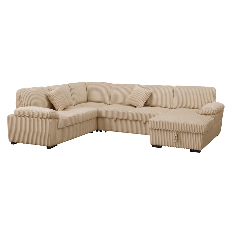 4 Piece Oversized Corduroy Sleeper Sectional Sofa With Storage Chaise