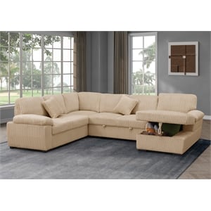 4 Piece Oversized Corduroy Sleeper Sectional Sofa With Storage Chaise