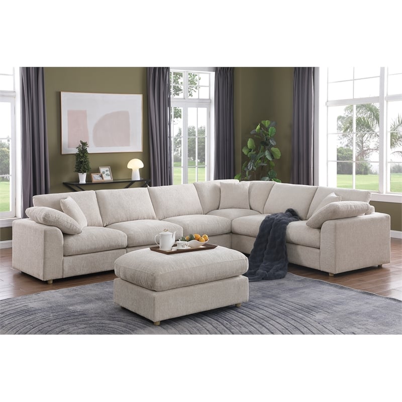 Luxury L-Shaped Modular Sectional Sofa with Ottoman