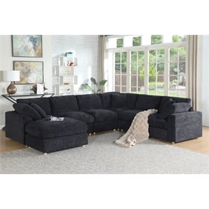128&quot Modular Fabric Plush Sectional Sofa L-Shaped Cloud Couch with Ottoman 7Seat