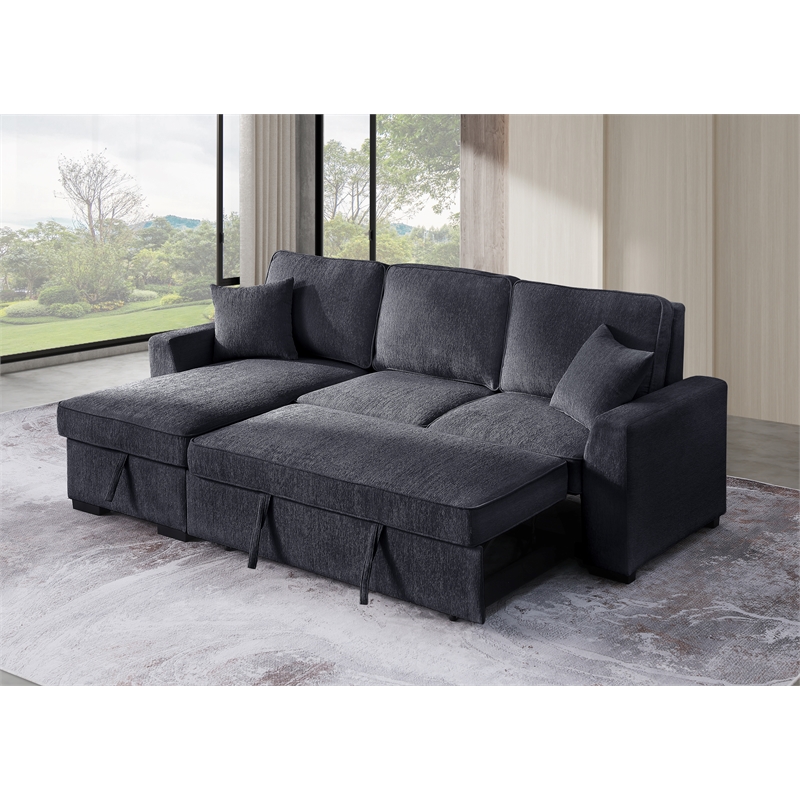 Kingway Reversible Sleeper Sofa & Chaise with Cupholders and USB In Dark Gray