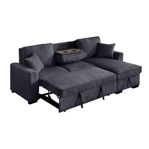 Kingway Reversible Sleeper Sofa & Chaise with Cupholders and USB In Dark Gray
