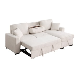 Kingway Chenille Reversible Sleeper sectional with Cupholders and USB In Beige