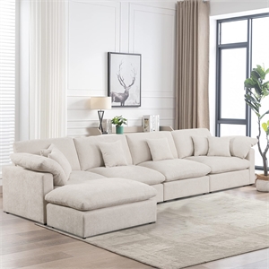 Modern 152&quot U Shape Chenille Sectional Sofa Cloud Couch With Removable Ottoman