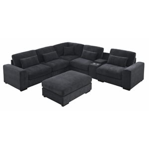 Oversized 124.5&quot Chenille Fabric Modular L- Shaped deep seat Sectional Sofa with Ottoman and Console in Dark Gray
