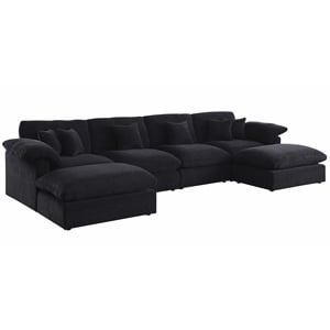 152&quot U Shape Chenille Sectional Sofa Cloud Couch With Removable Ottomans in Black