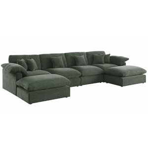 152&quot U Shape Chenille Sectional Sofa Cloud Couch With Removable Ottomans in Green