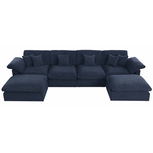 152&quot U Shape Chenille Sectional Sofa Cloud Couch With Removable Ottomans in Dark Blue