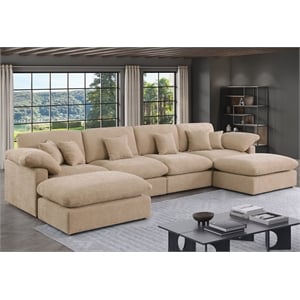 152&quot U Shape Chenille Sectional Sofa Cloud Couch With Removable Ottomans in Light Camel