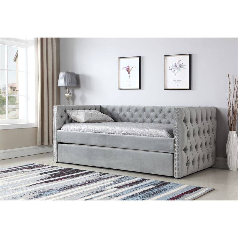Paige Tufted Daybed With Trundle In Dove Gray B708 03 K