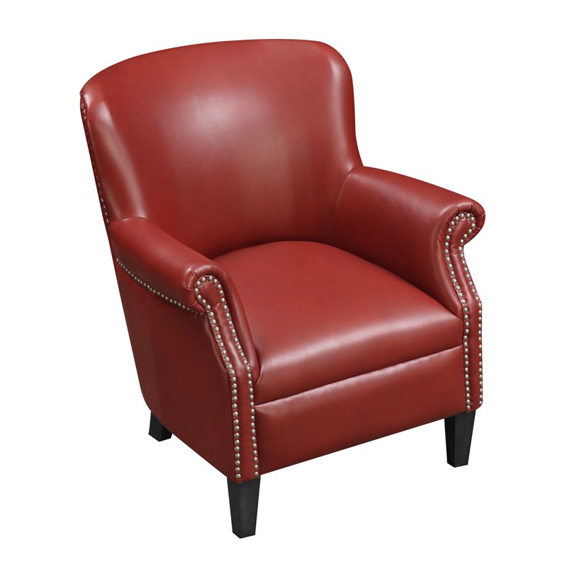 Oscar Red Faux Leather Accent Chair with Nailhead Trim - U3218-05-02