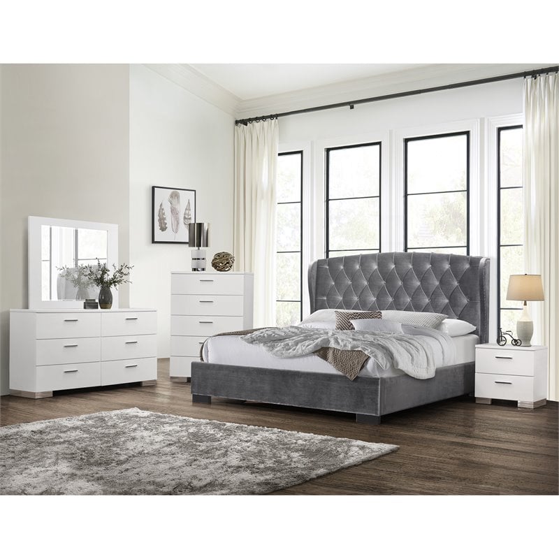 Emerald Home Avalon White And Chrome Dresser With Six Drawers