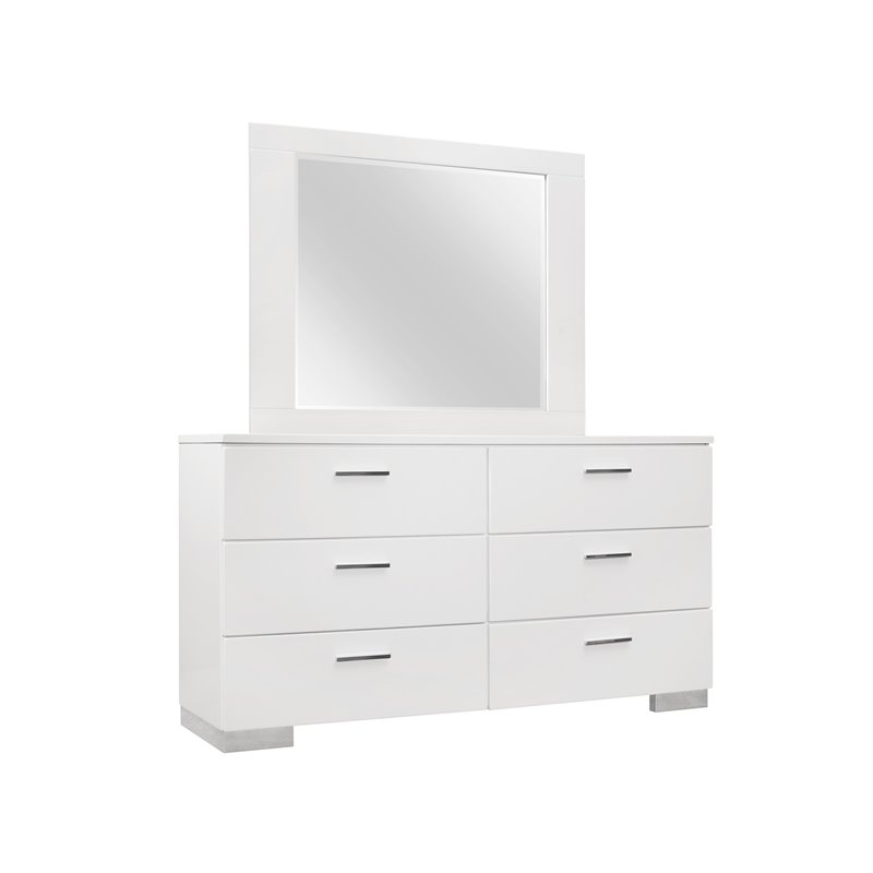 Emerald Home Avalon White And Chrome Dresser With Six Drawers