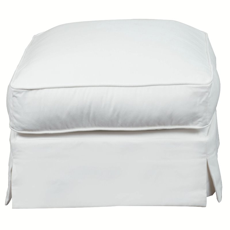 Sunset Trading Americana Box Cushion Fabric Slipcovered Ottoman in White