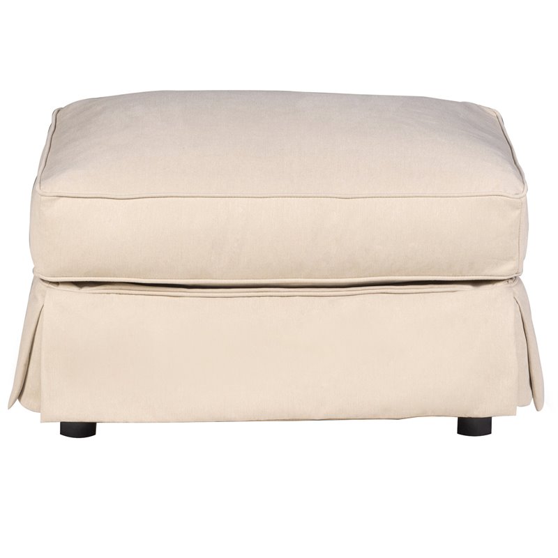 Sunset Trading Horizon Wood/Fabric Slipcovered Ottoman in Tan