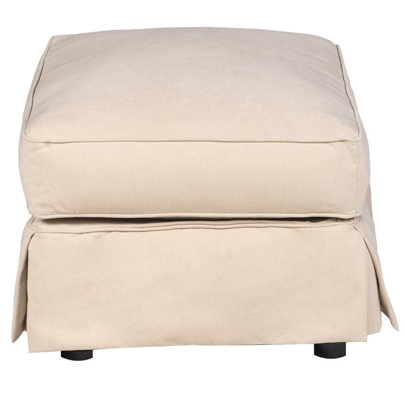 Sunset Trading Horizon Wood/Fabric Slipcovered Ottoman in Tan