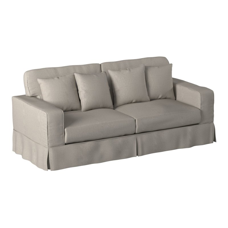Sunset Trading Americana Box Cushion Fabric Slipcovered Sofa in Light Gray