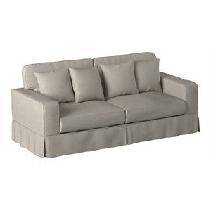 Sunset Trading Americana Box Cushion Fabric Slipcovered Sofa in Light Gray